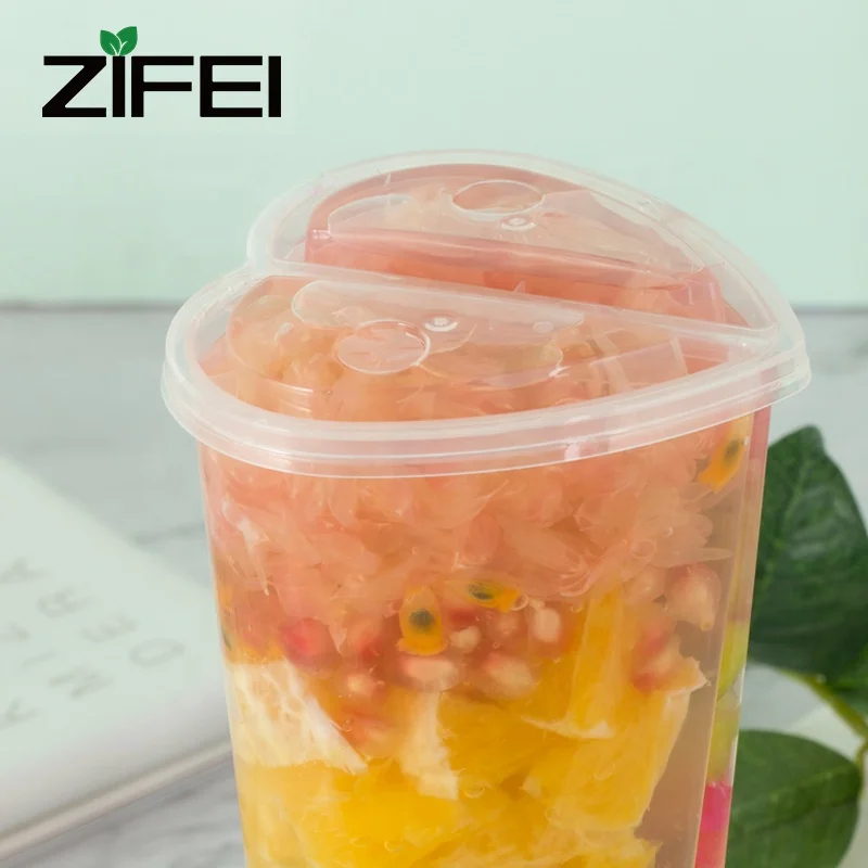 700ml heart shape double enjoy bubble tea cup plastic disposable twins split cup