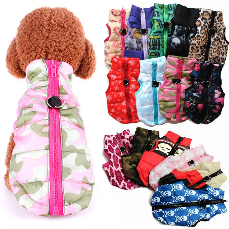Pet camouflage cold weather Jacket dog winter vest coat with zipper and leash ring