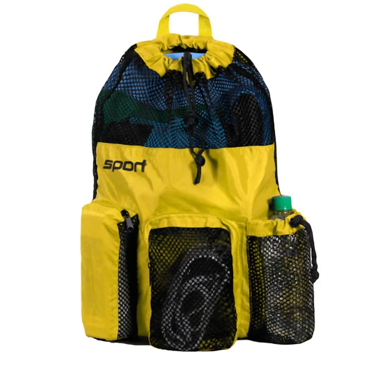 Drawstring Backpack Sturdy Mesh Equipment Bag, Swimming Mesh Bag