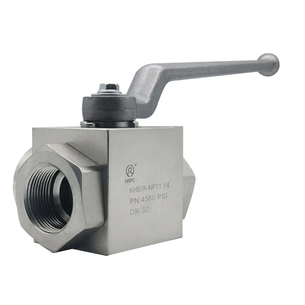 KHB3K 3 way high pressure hydraulic ball valveNPT1 1/4, 4568PSI 315Bar