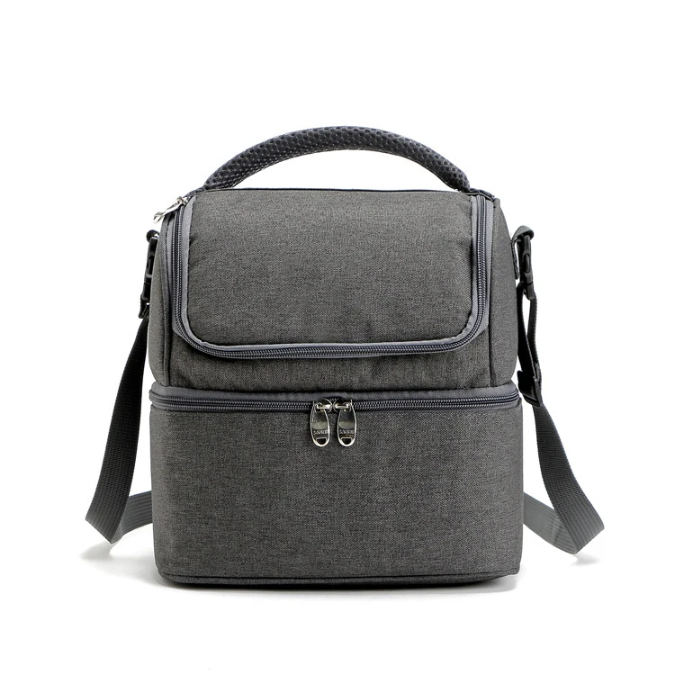 Adult Large Double Deck Lunch Box Insulated Lunch Bag Cooler Tote Bag for Men Women Food Shoulder Bag OEM Gray 3 Days 50 Pcs