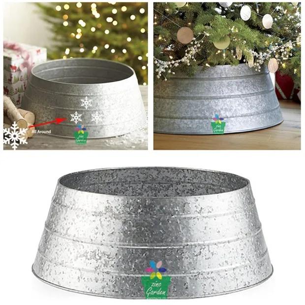 Wholesale price galvanized metal tree collar skirts snow decorative clear ornaments for Christmas tree