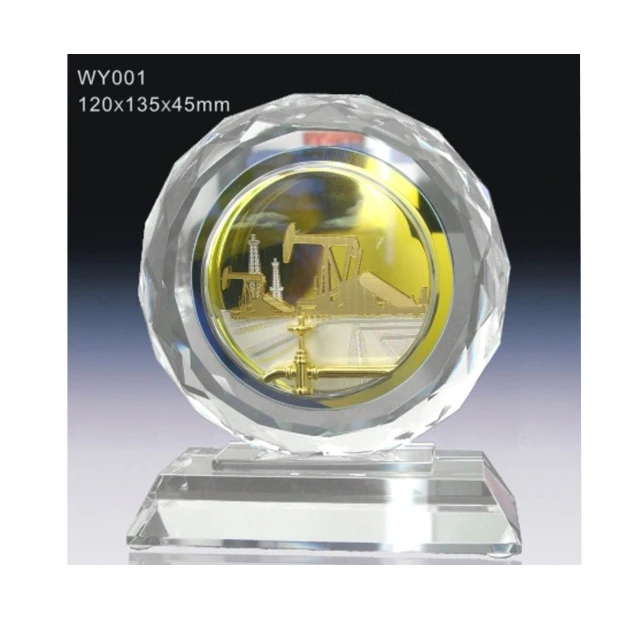 Gold Plated Metal Crystal Blank Oil Industry Rig Gift Model Set For Business Souvenir