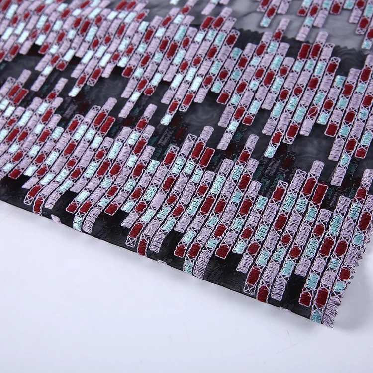 Customized design multi color mesh dress color embroidery net fabric embroidery