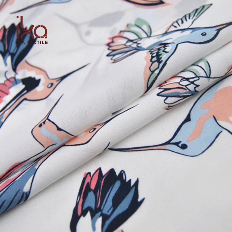 Bird Pattern Crepe Polyester Fabric Texture for Sublimation Printing