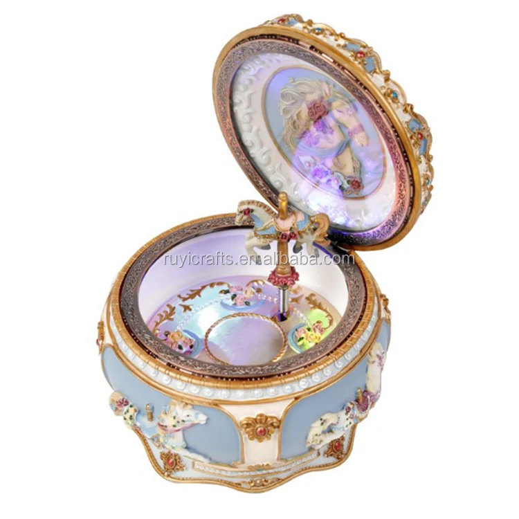 Geometric Shape Resin Craft Mechanical Carousel Music Box