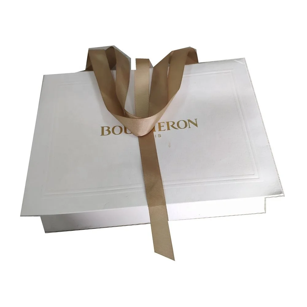 Custom Printed Paper Bags Cardboard Luxury White Kraft Paper Gift Bag With Ribbon Handle For Shopping Bag With Your Own Logo