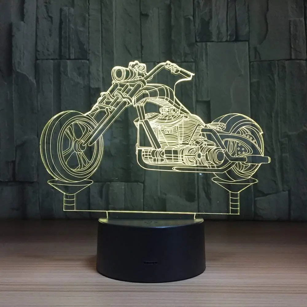 Motorcycle 3D Optical Illusion Lamp 7 Colors Change LED Night Light Toys for Children Kids