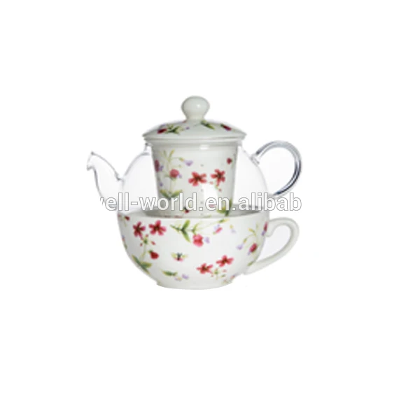 restore ancient ways style tea for one set teapot glass teapot with infuser and cup