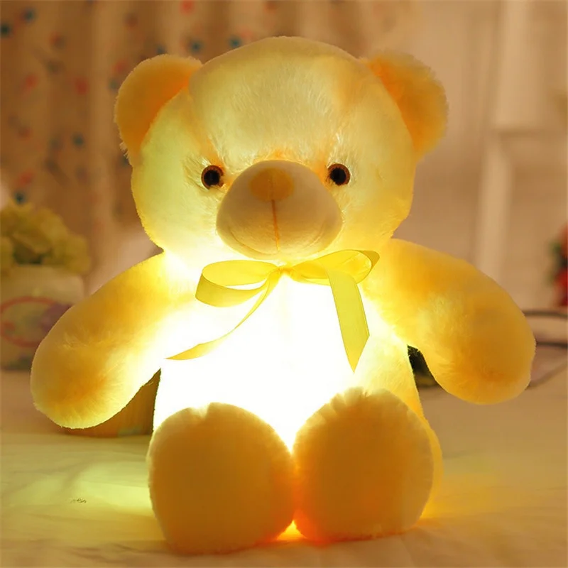 
custom glitter eyes led light 5 inch plush toy bears 