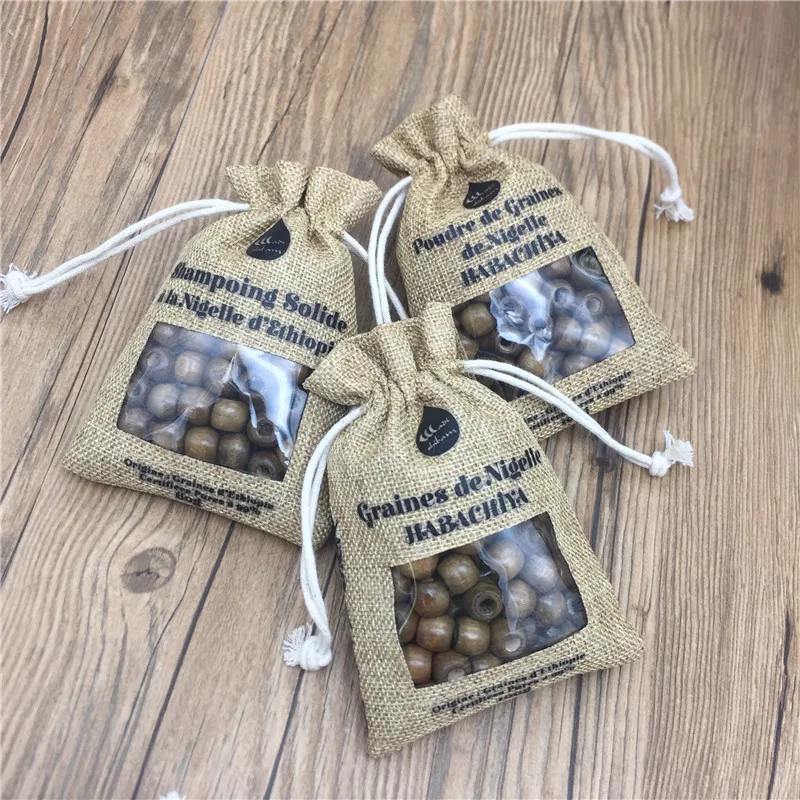 Customized logo PVC window small jute bag for black seeds