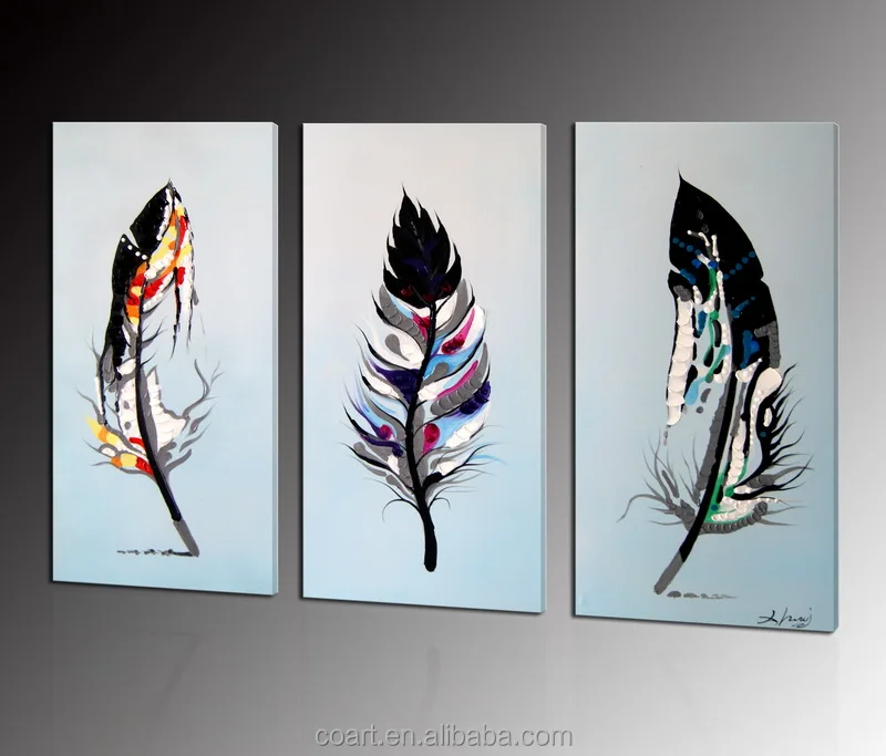 Handmade Feather Wall Art Panel Decoration Easy Oil Painting Canvas Pictures