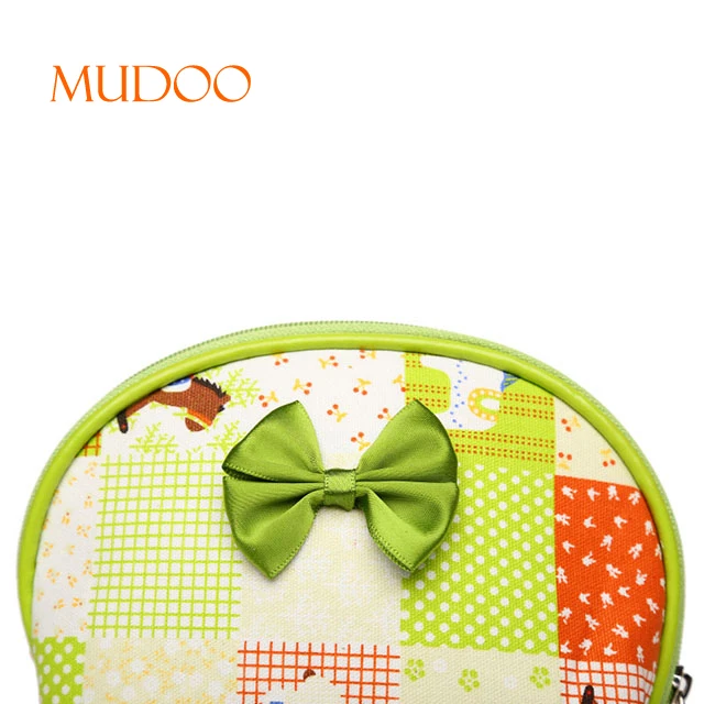 Lady green PU cosmetic bag with bow