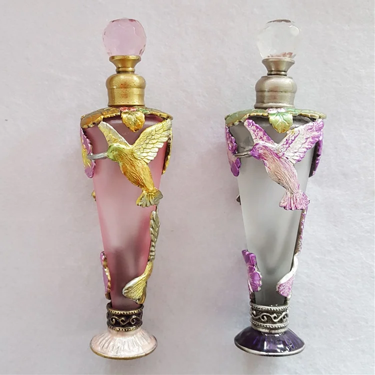 25ml Patented Metal Hummingbird Glass Perfume Bottle Frosted Essential Oil Refillable Attar Bottles Factory Outlet#57336/58888