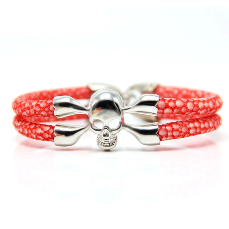 Wholesale Punk Cool Genuine Lovely Leather Skull Stingray Statement Bracelet African