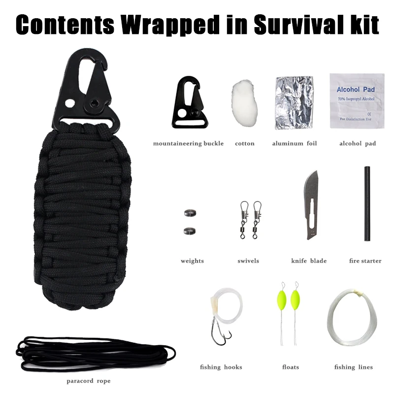 New Outdoor Camping Tactical Multifunctional Camping Emergency  Paracord Rope Survival Kit Set