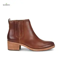 MANRINO-0192 Handmade Distressed Red Brown Genuine Leather High Quality Comfortable Chunky Heel Women Leather Sole Ankle Boots