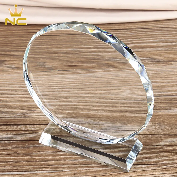 Customized Round Shape Crystal Blank Trophy Plaques For Memorial Business Awards