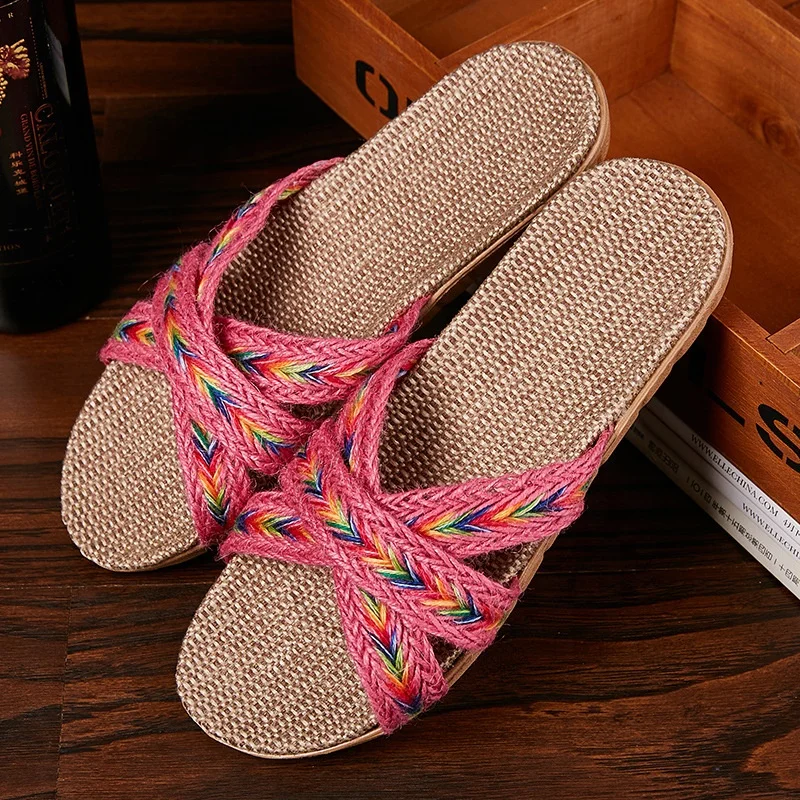 summer  woman ladies girls man straw linen fashion beach slipper sandals