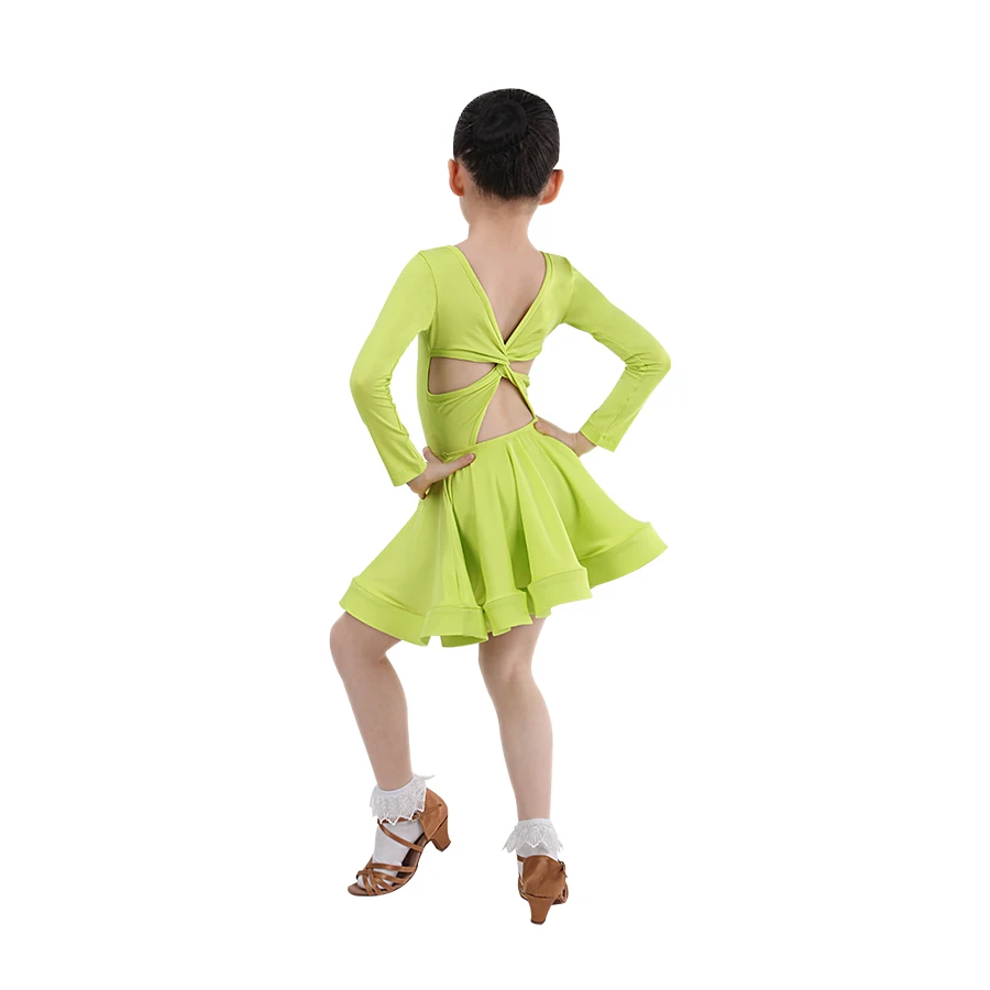 Kids Girls Twist Back Latin Dance Dress Costumes