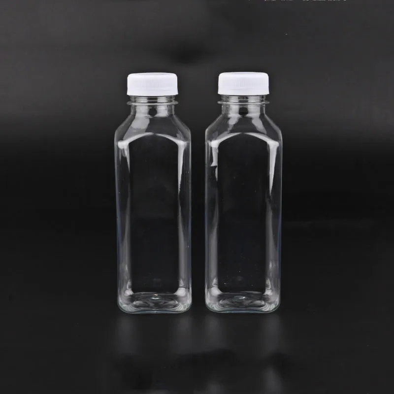 16oz 475ml transparent square PET material plastic beverage bottle juice bottle