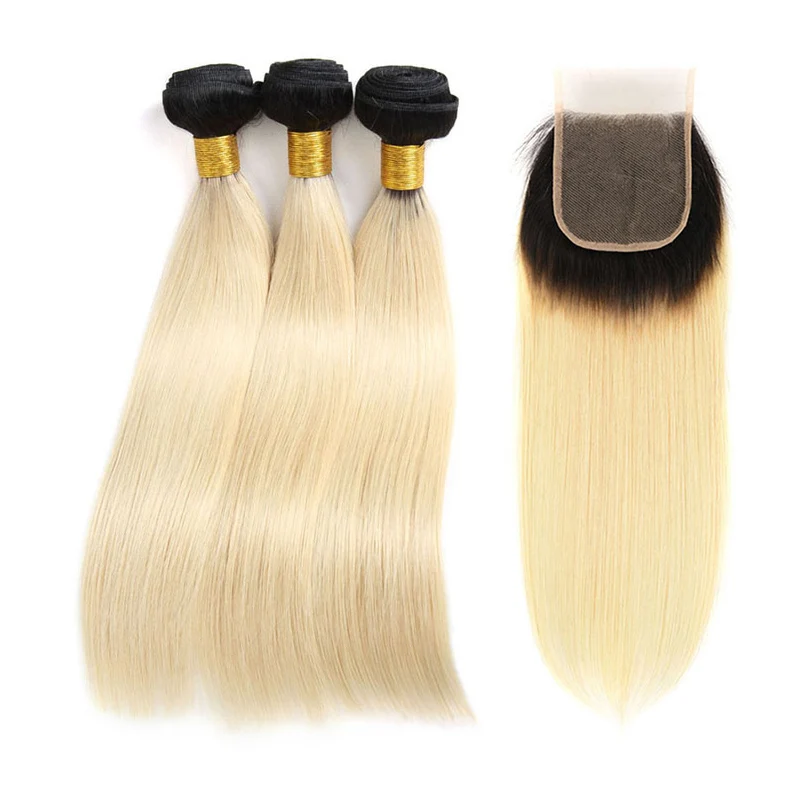 
Fashida Xuchang Henan Hair Factory 1b 613 straight ombre dark root brazilian remy hair weave 3 bundles with 4x4 lace closure 