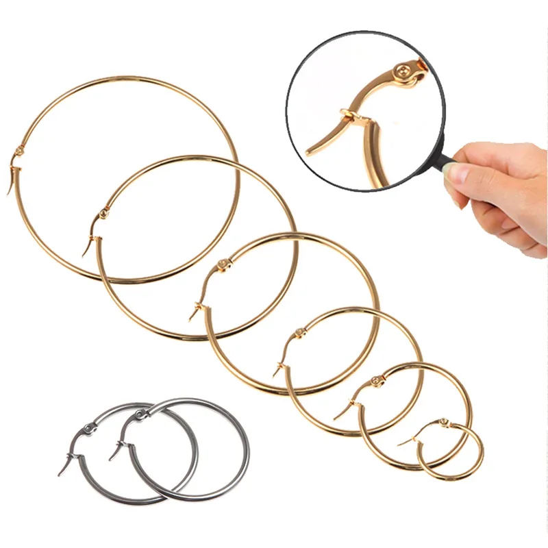 Wholesale Cheap Big Round Earrings Women Fashion Stainless Steel Jewelry 70mm Diameter Large Hoop Earrings