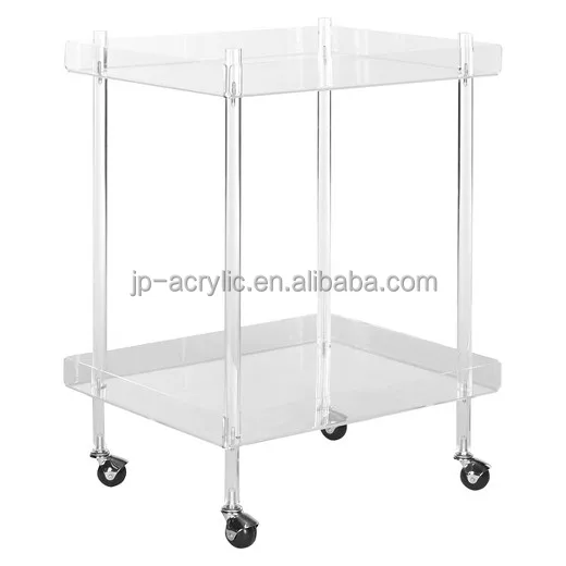 Clear Acrylic Rolling Drinks Kitchen Serving Trolley Cart on Wheels