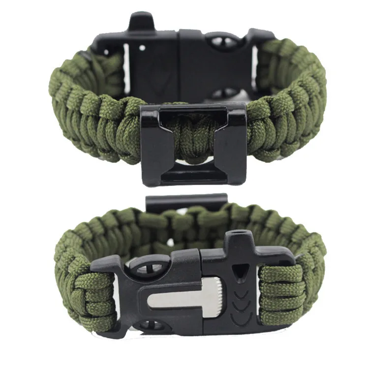 Factory Price Multifunctional  Paracord survival bracelet 5 in 1 with Flint Fire Starter Whistle Knife and Bottler Opener