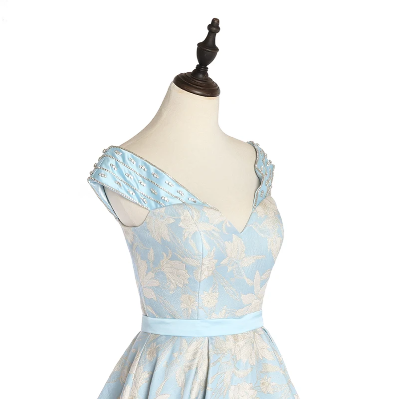 Beautiful cap sleeves long satin party clothes floral printed patterns evening dress