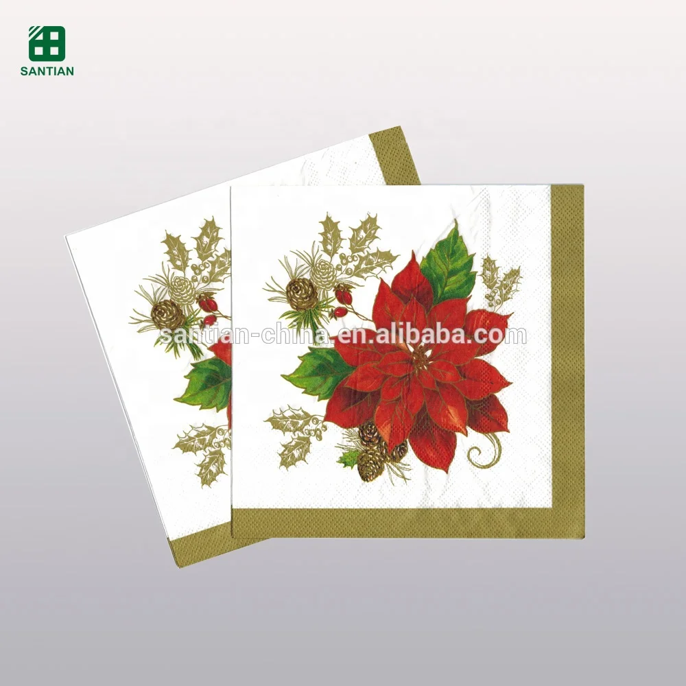 Santian Paper Custom Cocktail Napkins 25X25Cm & 33X33Cm Sizes Virgin Wood Pulp 3-Ply Serviettes Colorful Printed Napkins Pack