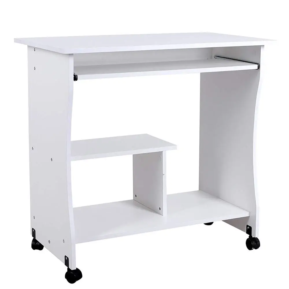 Movable Computer Desk Home Office Desk for Small Spaces Sturdy  with Sliding Keyboard and Shelves