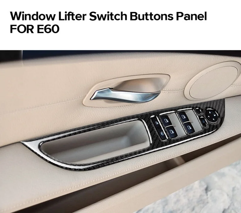 For  E60 Carbon Fiber Window Lifter Control Frame Window Switch Decor Armrest Panel Trim Car Interior 3d carbon fiber vinyl