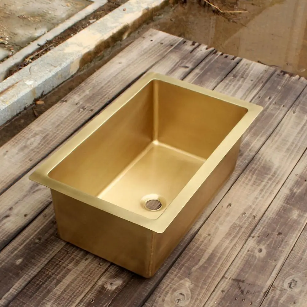 Classic Style Simply Copper Single Bowl Antique Brass Kitchen Sink With Faucet