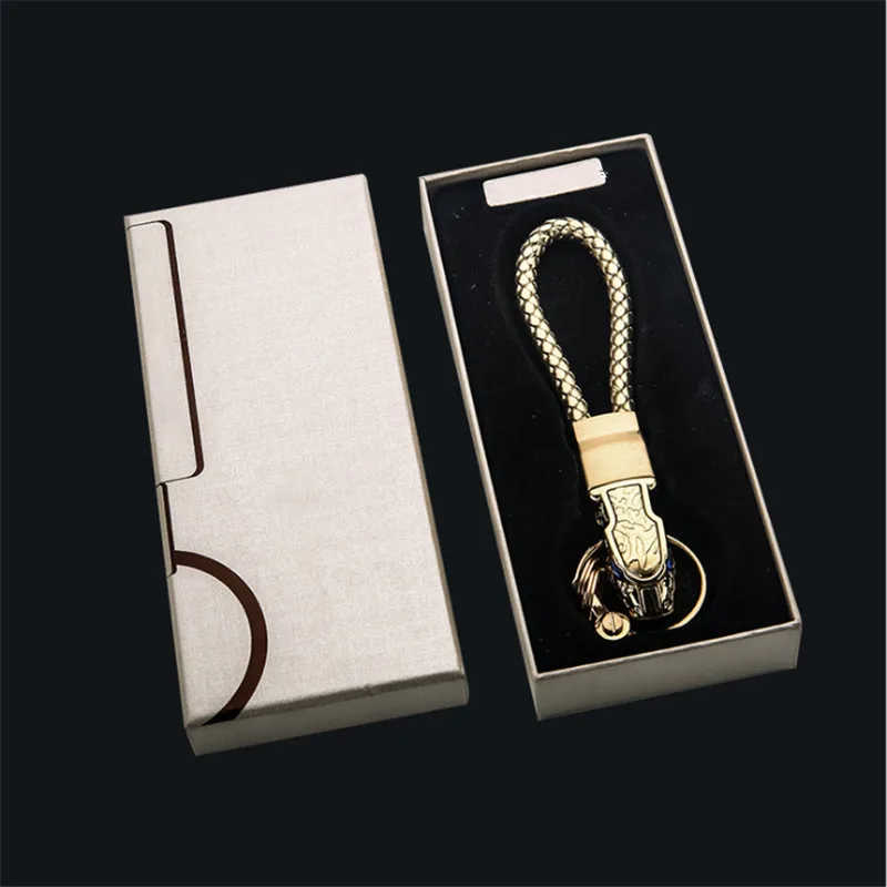 Leopard Head High - Grade Metal Key Ring - Blue - Drill Car Keychain Custom Key Chain Braided leather rope