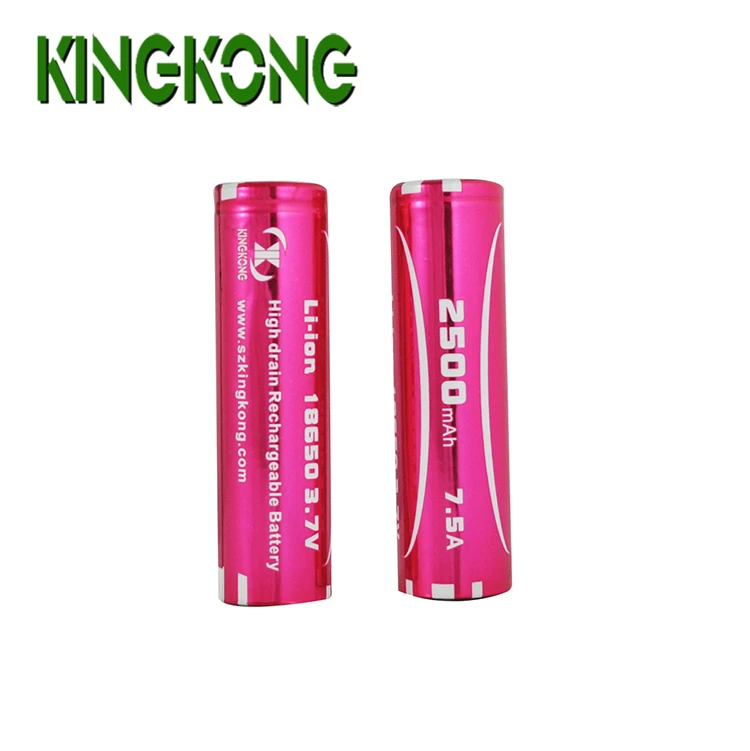 Kingkong brand INR18650 3.7v 2500mAh 3C 7.5A rechargeable ICR 18650 li-ion batteries lithium battery