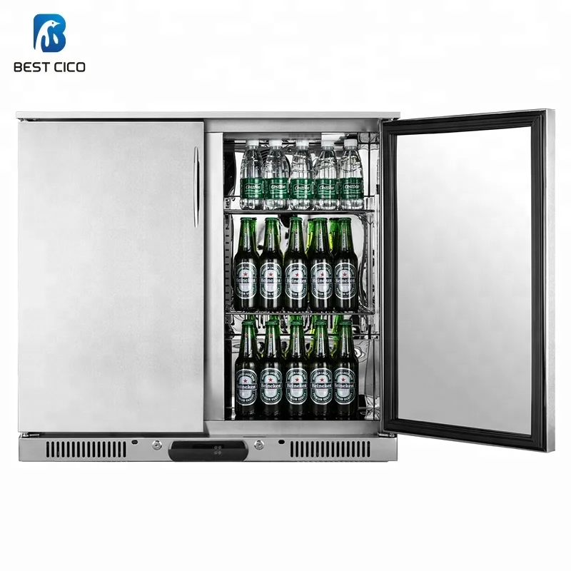 Stainless steel salad preparation bar commercial chiller fridge , 2 door soft drink beverage beer can bottle chiller BC-208FS