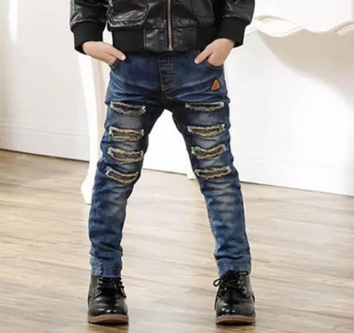 
Kids Boys Rip Jeans Denim Pants Stretch Elastic Trousers 