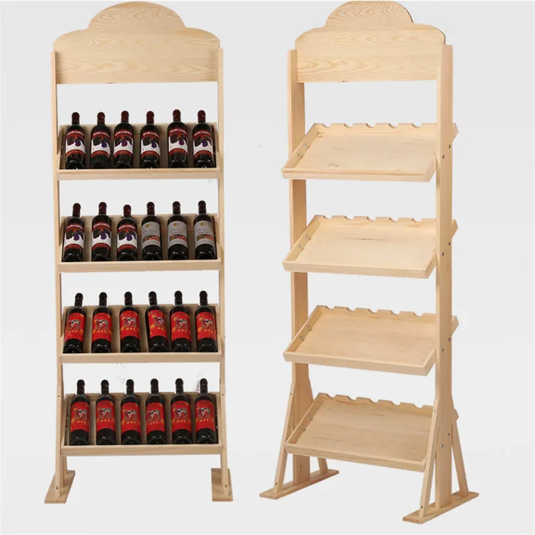 Wooden Wine Liquor Stand Display Rack Supermarket Shelf