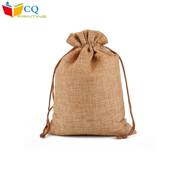 Cheap  natural brown  burlap linen hemp pouch bag with drawstring  13x18cm