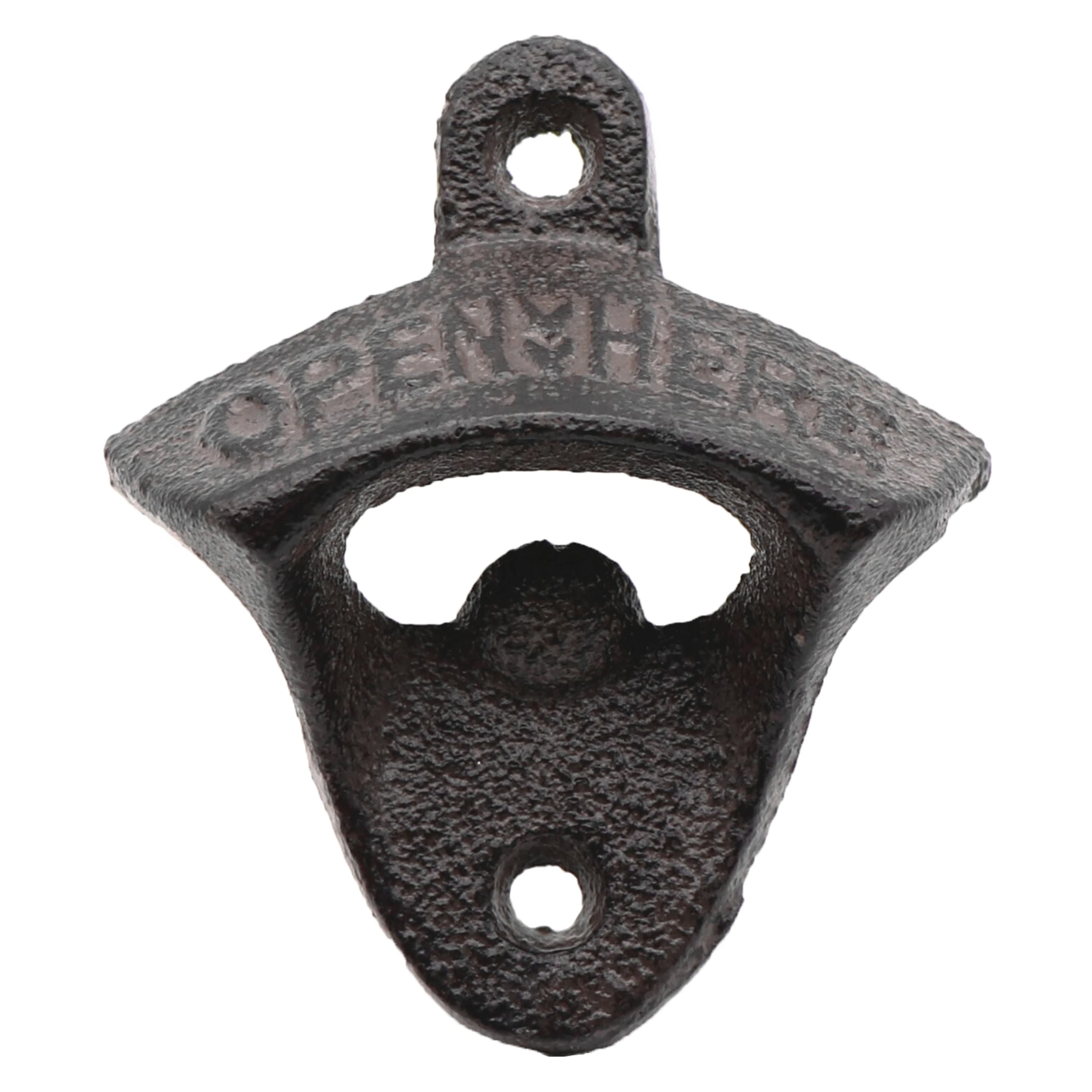 OPEN HERE Rust Antique Wall Mounted Bottle Opener Cast Iron Crown Stationary Beer Bottle Opener Mounting Screws Included