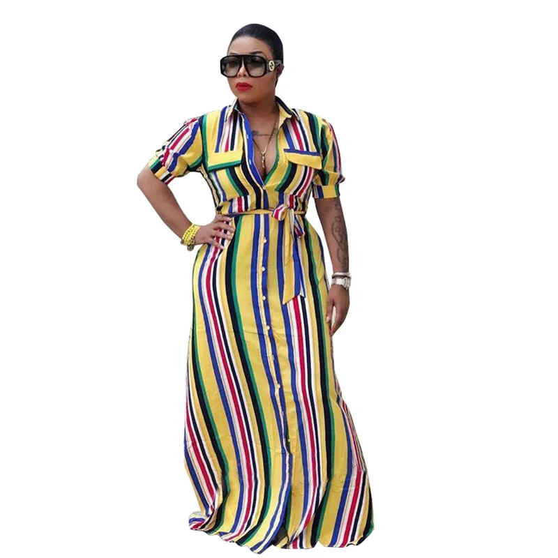 Wholesale women casual fashion striped button up maxi dress TC836