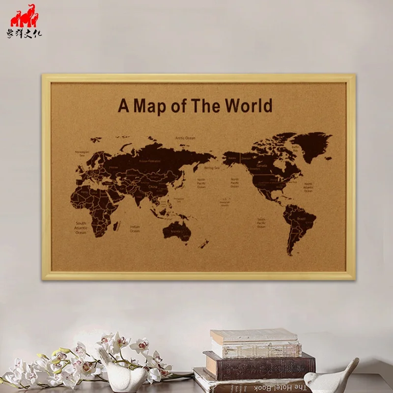 
World map wall decor with color marking pin nail price cheap 