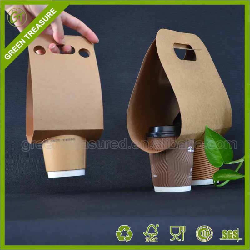 Take away coffee cup custom logo kraft paper cup holder with handle