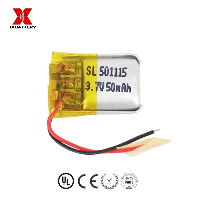 smallest rechargeable 3.7v li ion polymer lithium battery 501115 50mAh for headphone