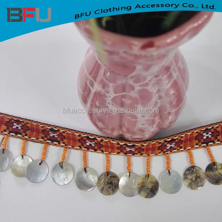 coin beaded fringe trim metal coin fringe trim in stock