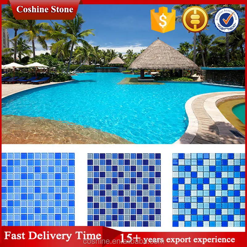 New design generous simple blue white swimming pool glass mosaic tiles