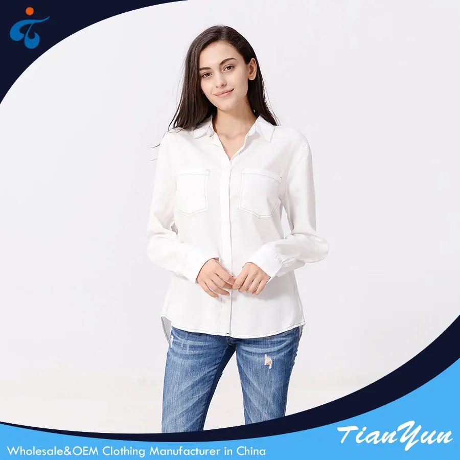 Latest design good quality wholesale casual fancy white blouse for ladies