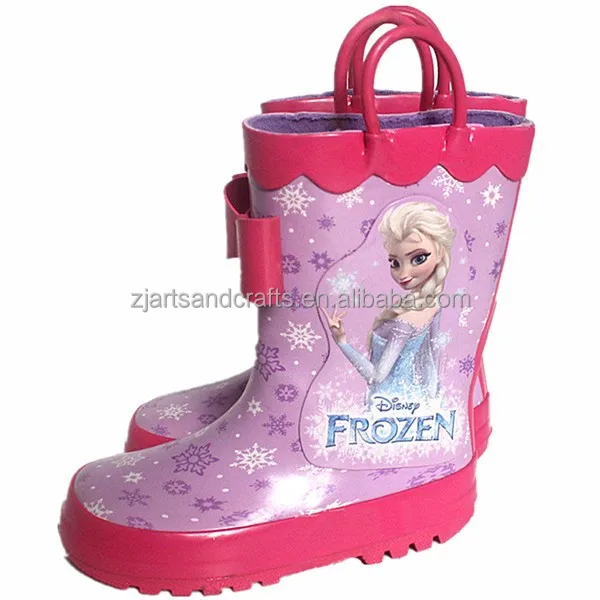 Принцесса дизайн половина резиновые «Холодное сердце» ботинки сапоги для дождливой погоды для девочек с рисунком в виде ручки