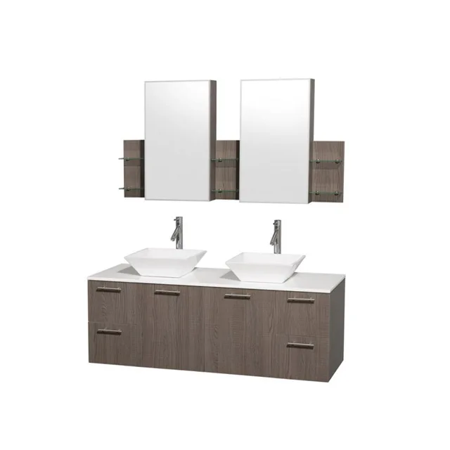 
60 inch high quality double sinks wooden wall hung bathroom cabinet vanity set 